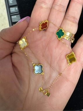 Real 750/18K Gold Multi-Color Clover Station Bracelet 6.5-7.5 inches